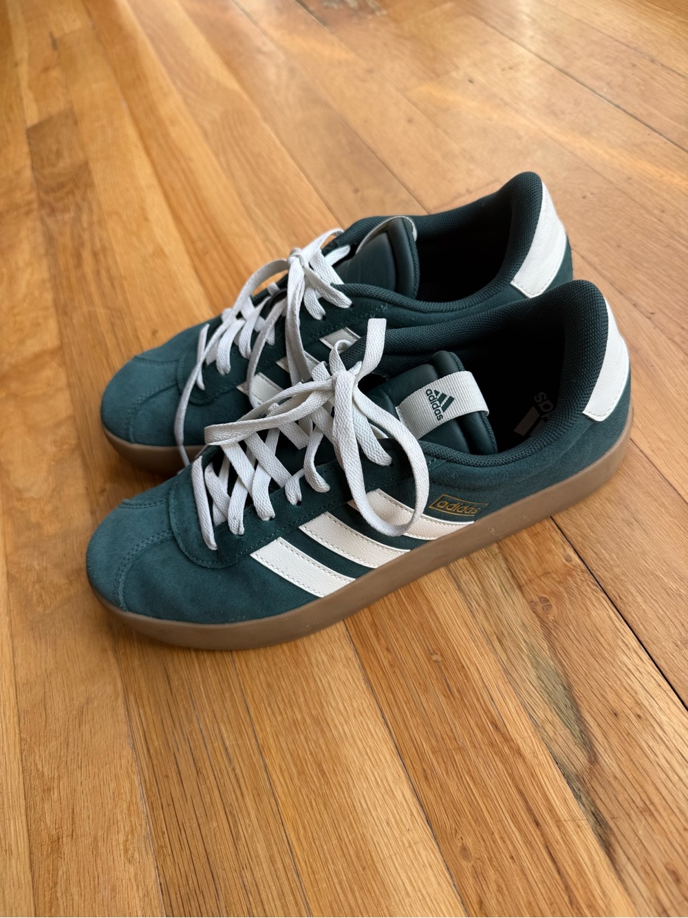 adidas Women’s Green Samba-Style Suede Sneakers with White Stripes